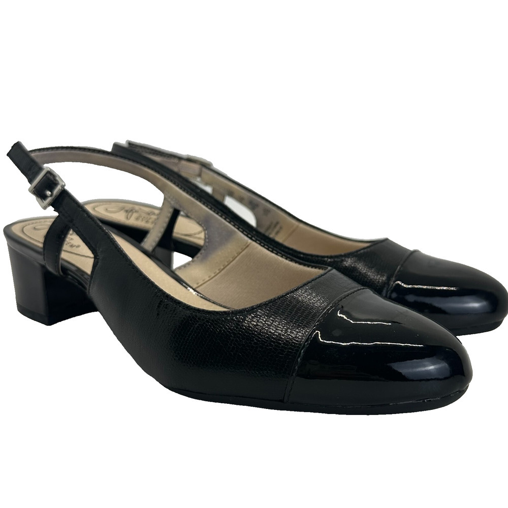 Womens LifeStrides Becoming Slingback pump shoes Black Sz 8W Strap Wedge Party‎